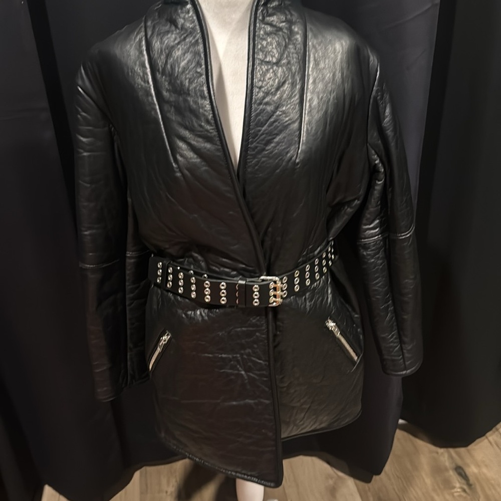 IRO Black Leather Belted Jacket
